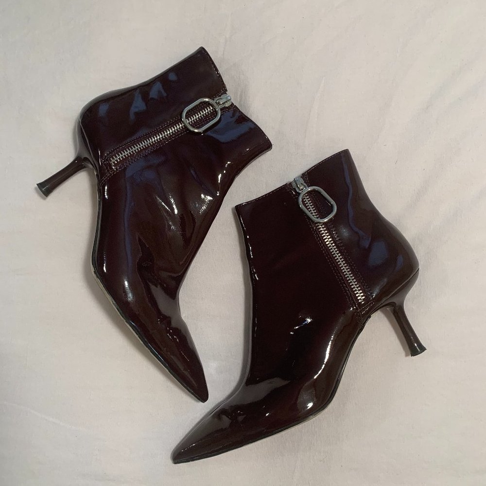Zara Plum Patent Booties Pointed toe side zip